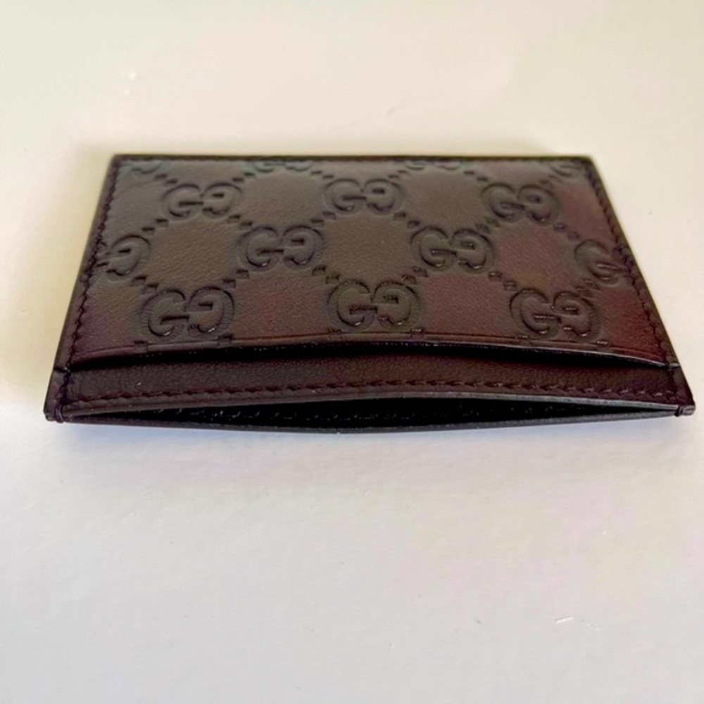 Brand New GUCCI Signature Leather Card Case Wallet - Dark Brown - Picture 2 of 5